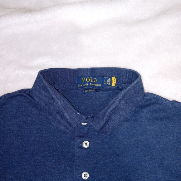 Ralph Lauren Polo Shirt Mens L Blue Flesh Pony Classic Fit Preppy Golf - Picture 3 of 11